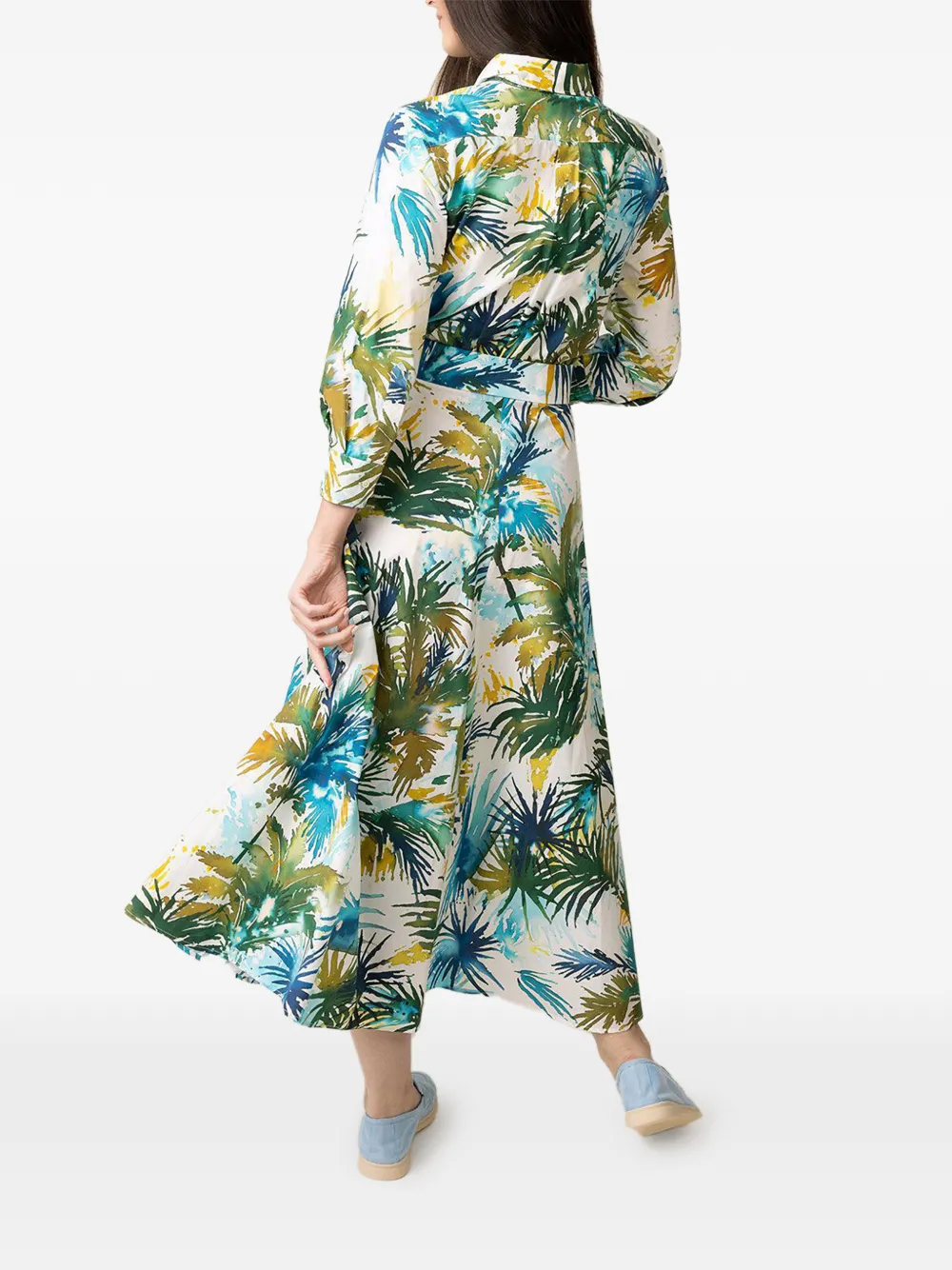 Sara Roka Dralla Palm-print Belted Shirt Dress In Multi