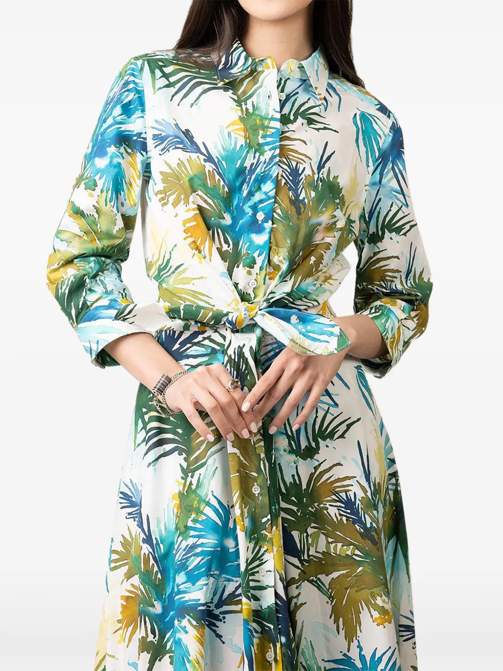 Sara Roka Dralla Palm-print Belted Shirt Dress In Multi
