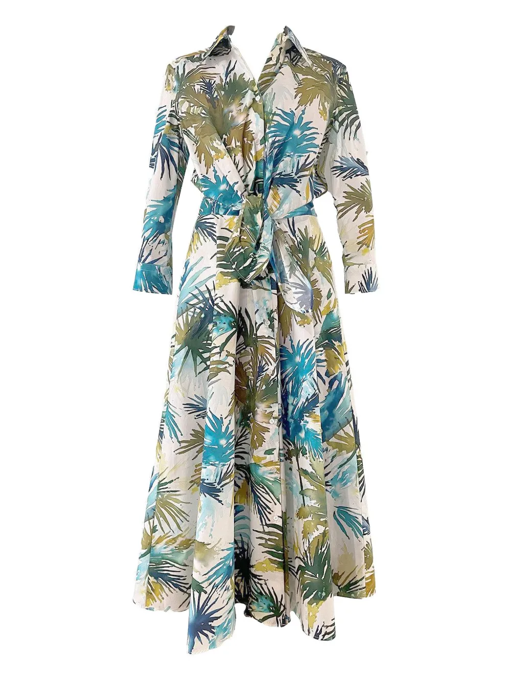Sara Roka Dralla Palm-print Belted Shirt Dress In Multi