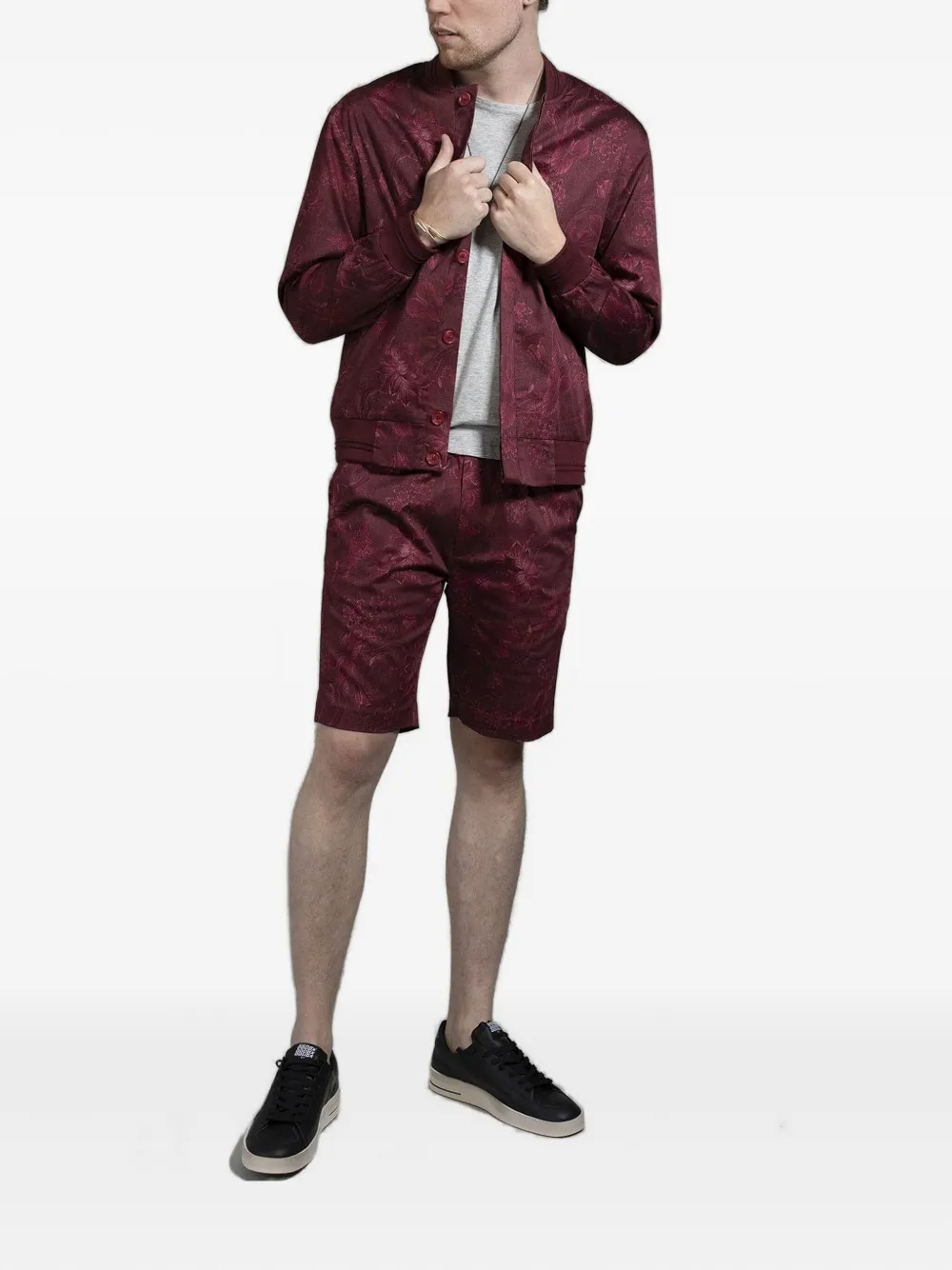 JUNE 79 Elastische shorts met bloemen jacquard - Rood