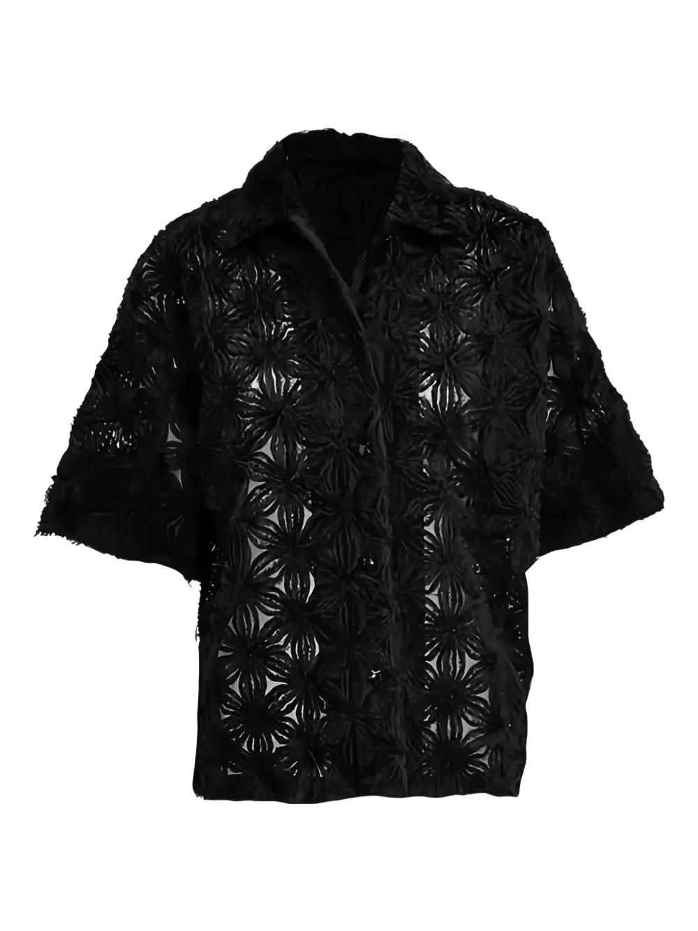 Odeeh flower-motif short-sleeve shirt - Nero