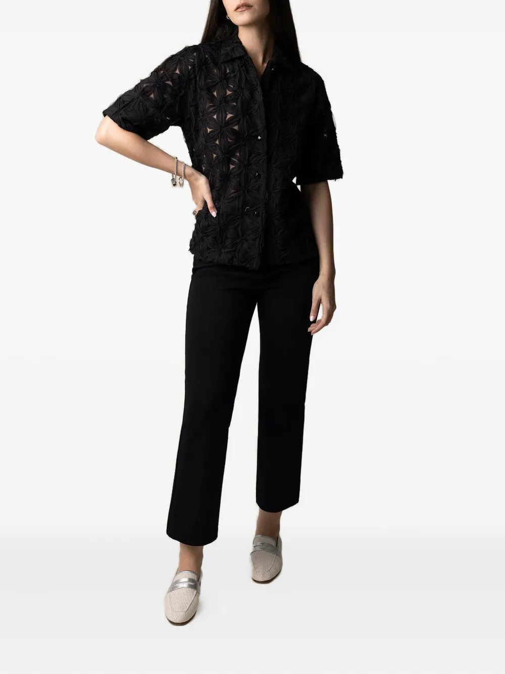 Odeeh flower-motif short-sleeve shirt - Zwart