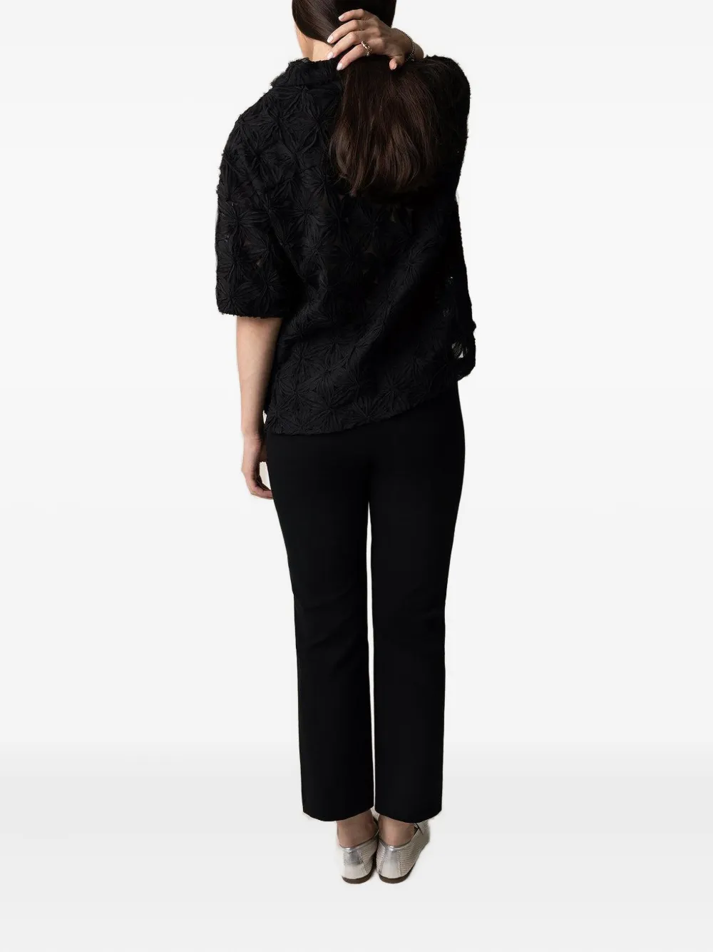  Odeeh Flower-motif Short-sleeve Shirt - Black 