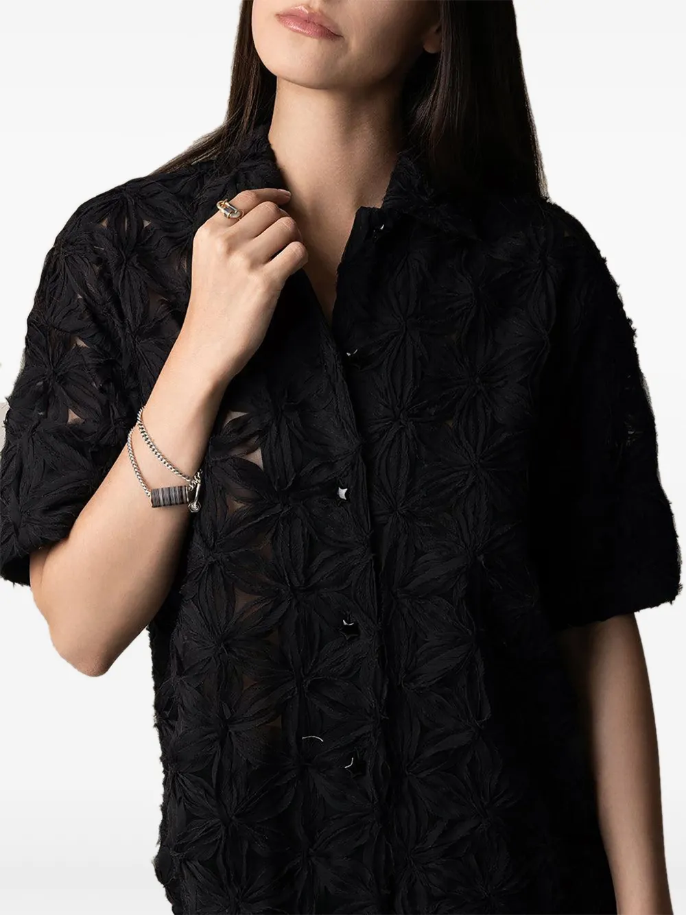 Odeeh flower-motif short-sleeve shirt Zwart