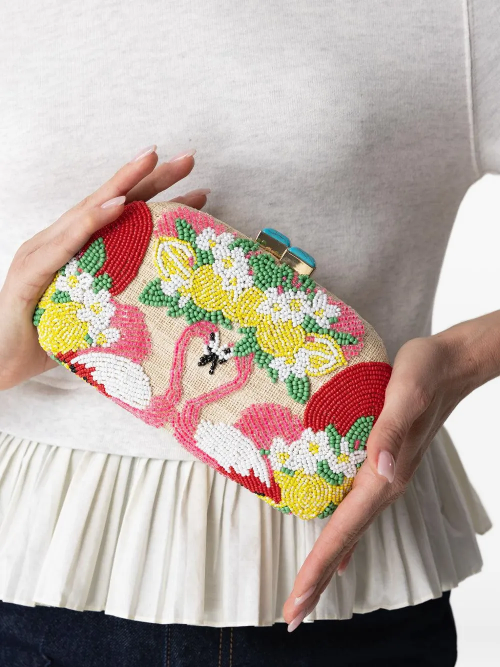 SERPUI Mia Flamingo clutch bag Beige