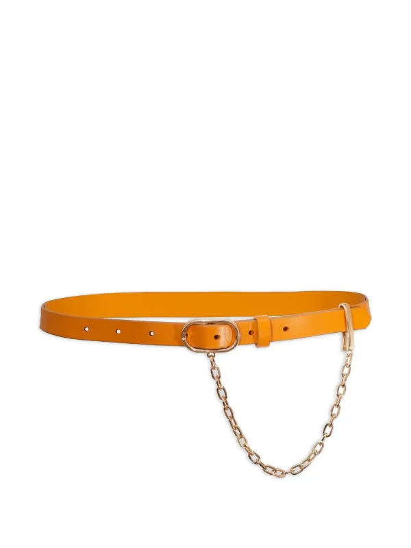 Frame Oval-buckle Chain-detail Belt in Orange