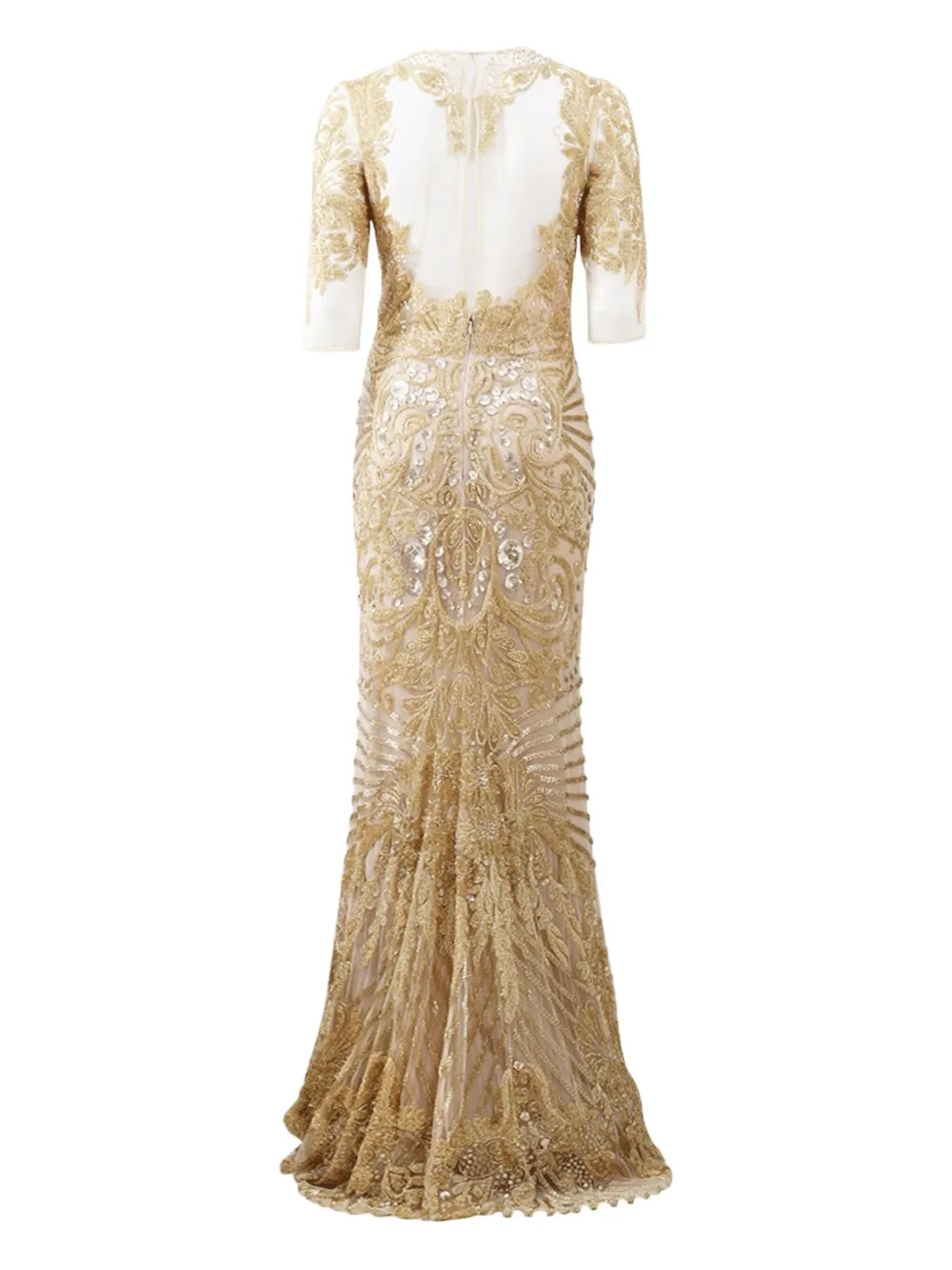 Naeem Khan Sheer-panelled Embroidered Gown In Gold
