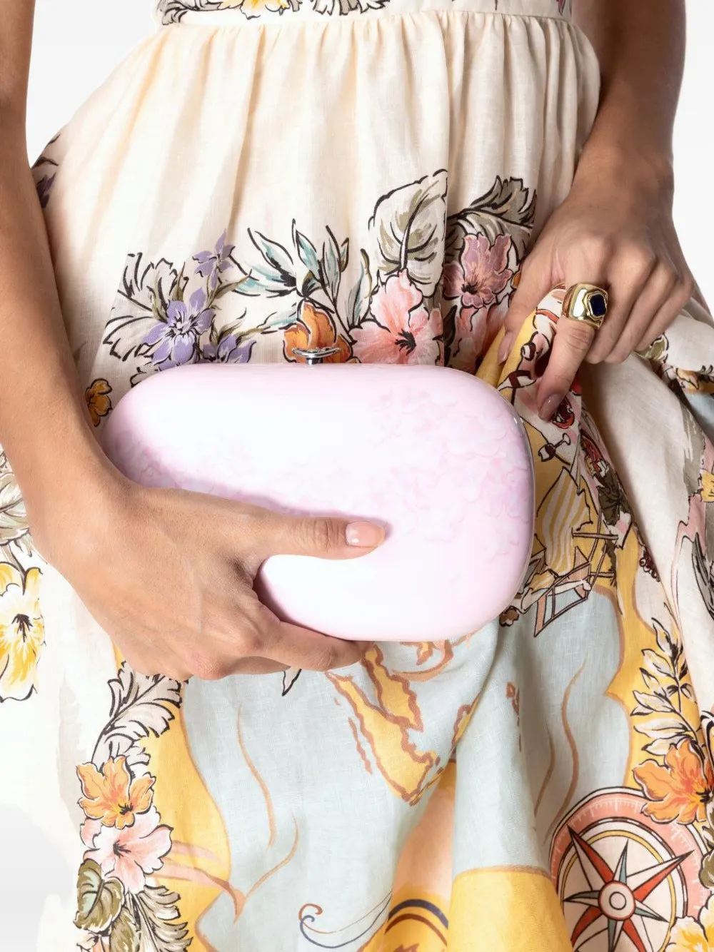 Jeffrey Levinson Elina Plus floral-embellished oval clutch - Roze