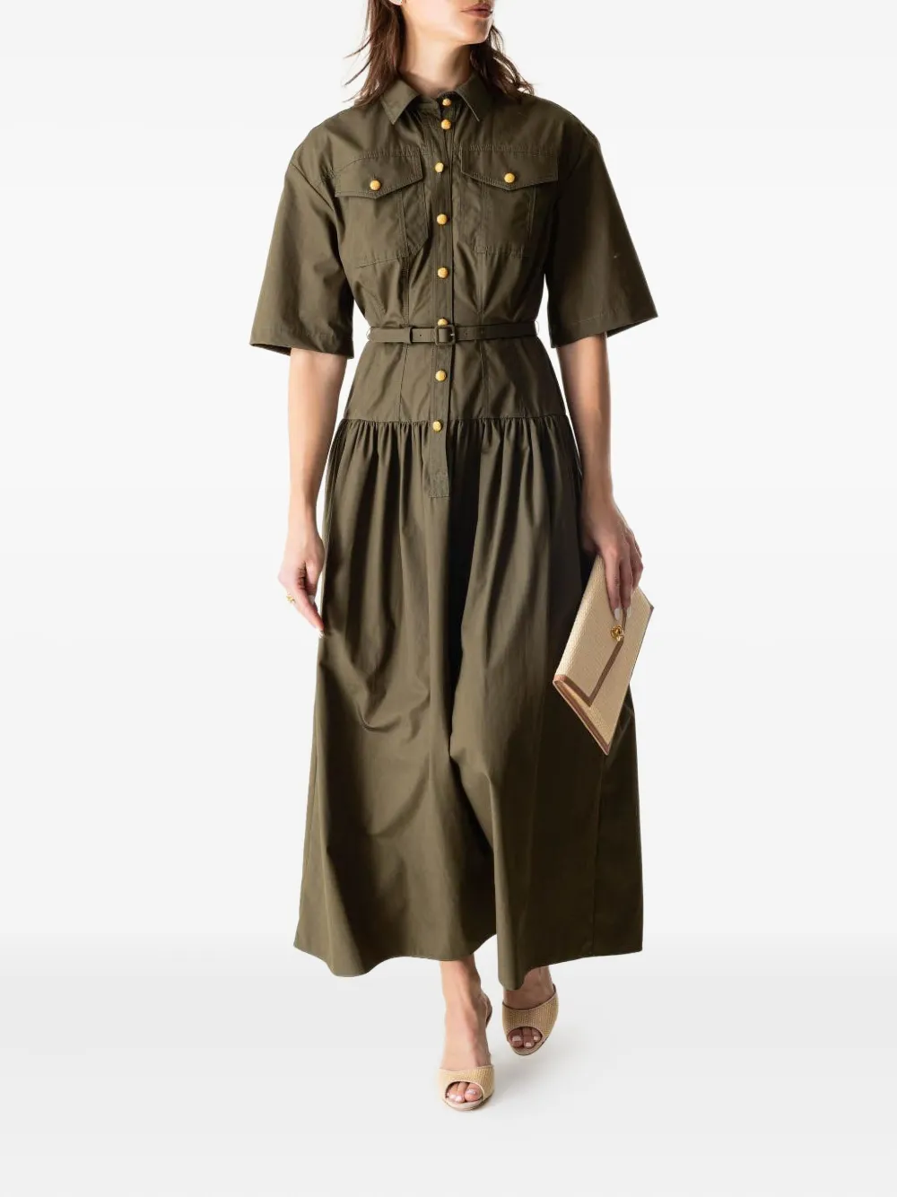 Adam Lippes Edie belted midi dress - Groen