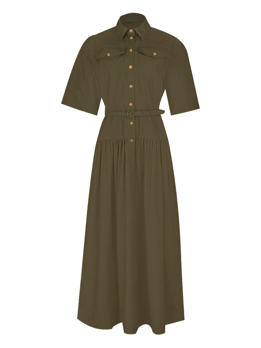 Adam Lippes Edie Belted Midi Dress In Green