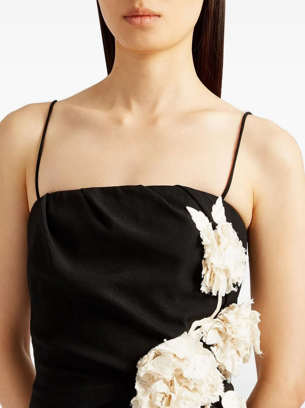 Erdem Floral-embellished Draped Maxi Dress In Black