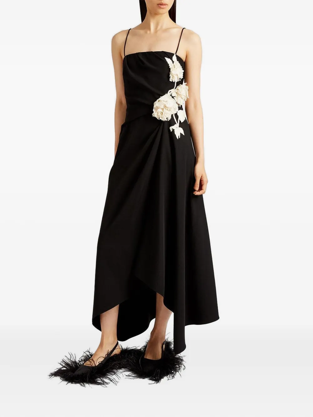 ERDEM floral-embellished draped maxi dress - Zwart