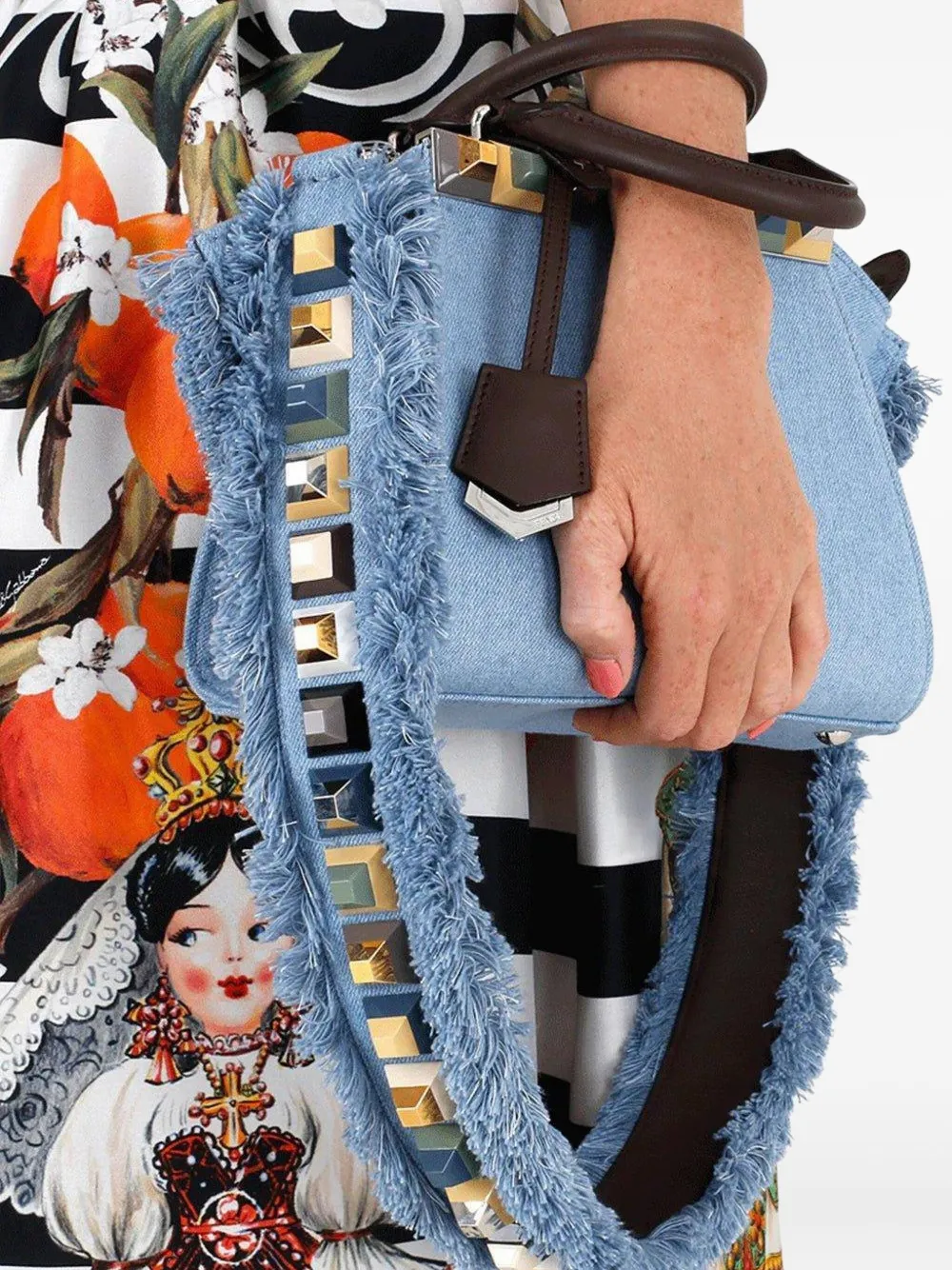 Fendi You Purse Fringed Studded Strap In Blue
