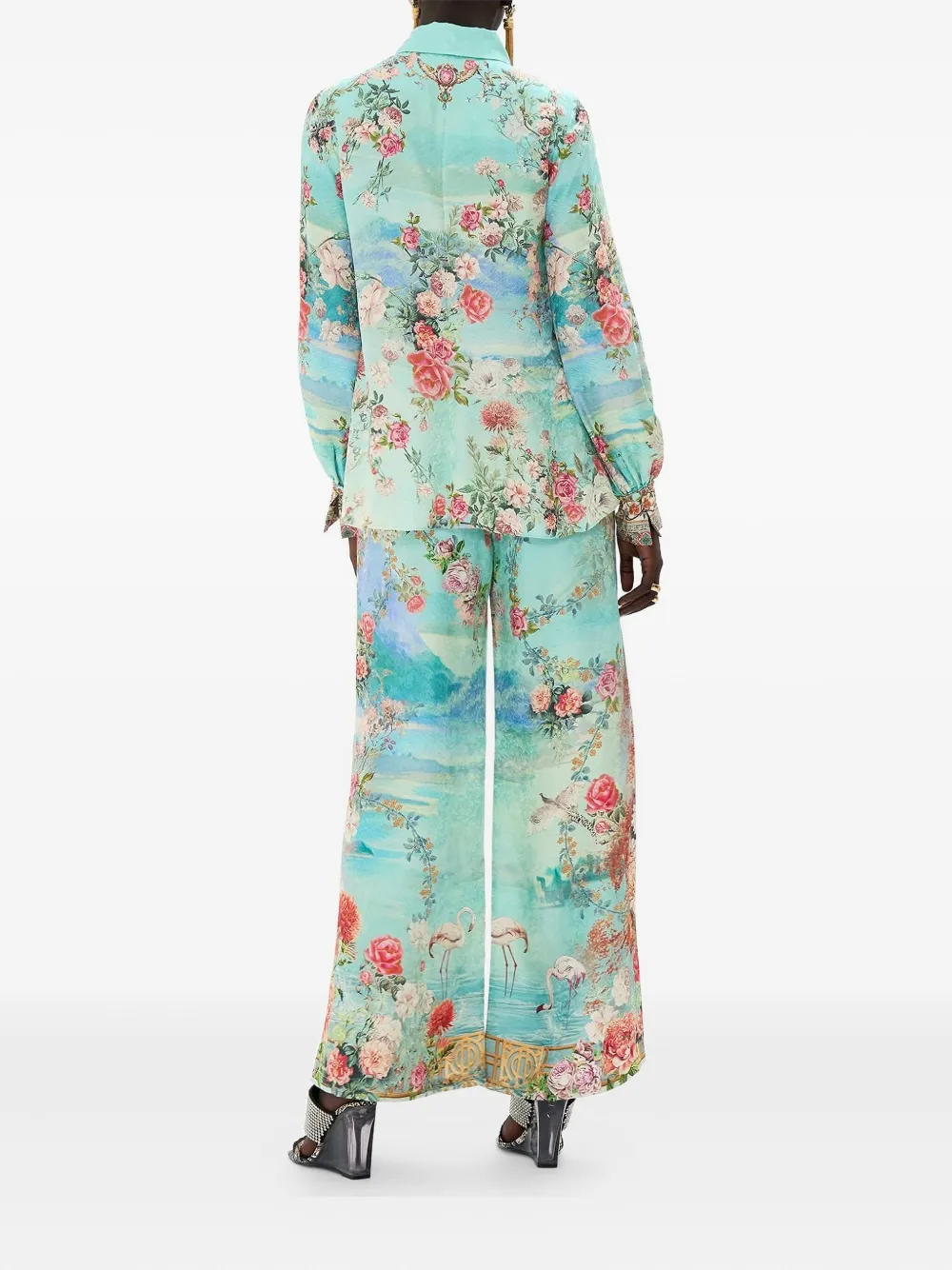 Camilla floral-print curved-collar blouse Groen