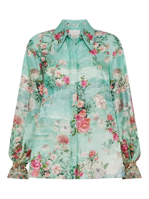 Camilla floral-print curved-collar blouse