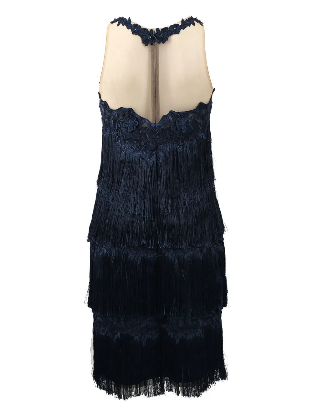 Marchesa Notte Fringe Midi Dress In Blue