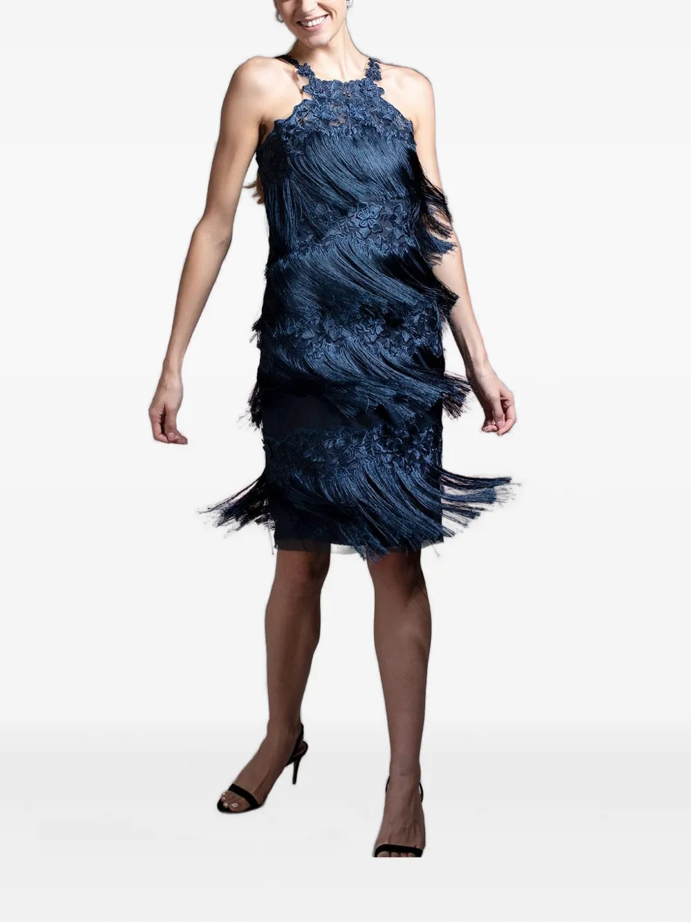 Marchesa Notte Midi-jurk met franje - Blauw