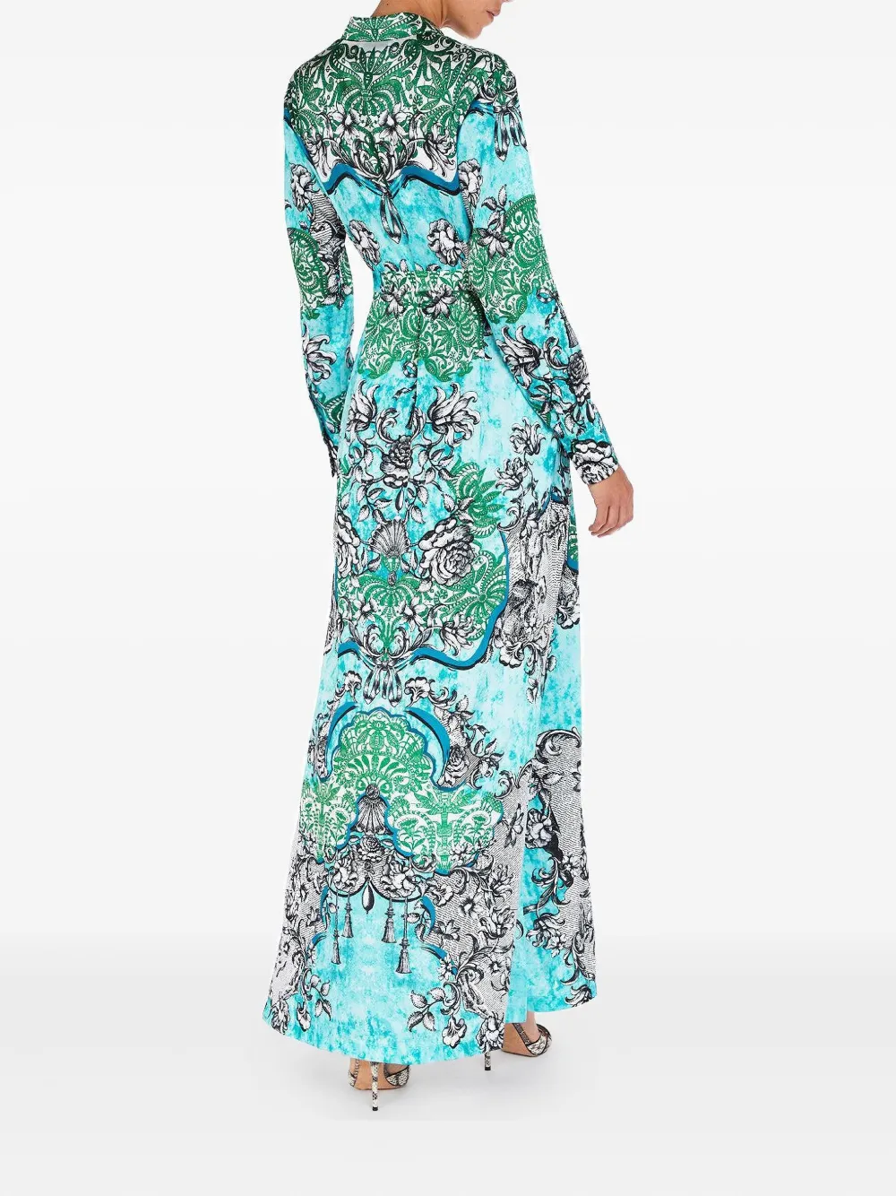 Mary Katrantzou Torino Lace-print Belted Maxi Dress In Multi