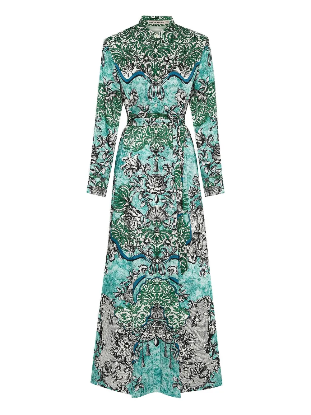 Mary Katrantzou Torino Lace-print Belted Maxi Dress In Multi
