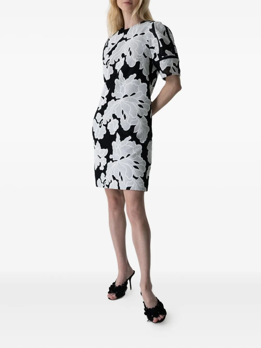 Lela Rose floral-embroidered mini dress - Wit