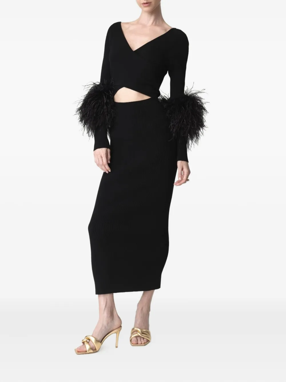 LAPOINTE cut-out feather-cuff dress - Zwart