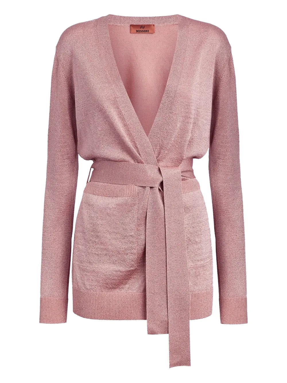 Missoni Belted Metallic-knit Cardigan In Pink
