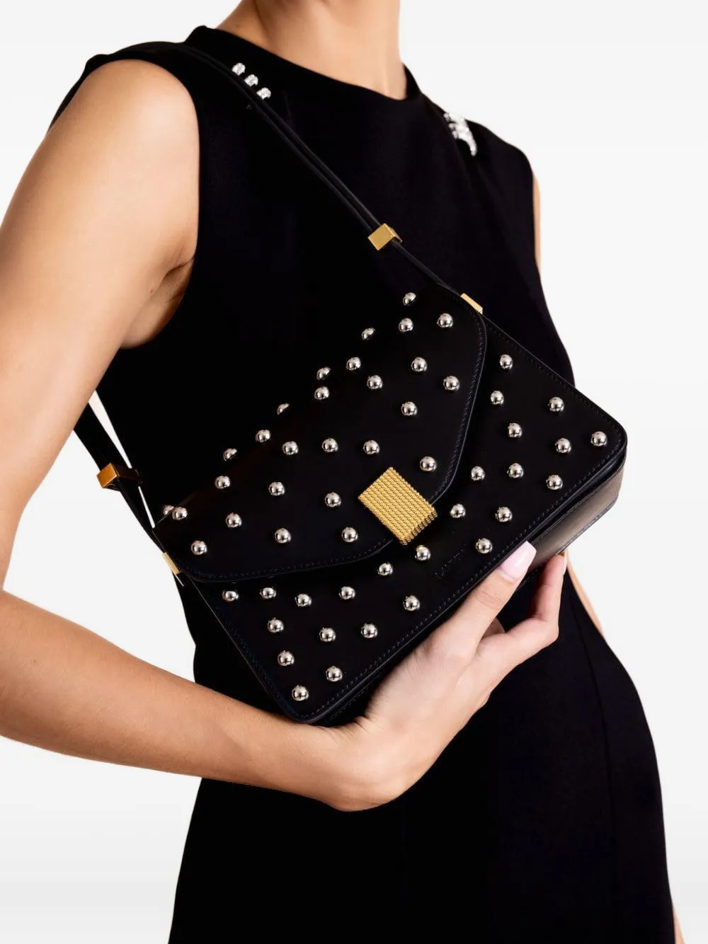 Lanvin Small Concreto Stud-embellished Flap Shoulder Bag In Black