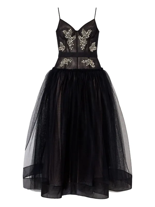 Erdem Embellished Tulle Dress - Black