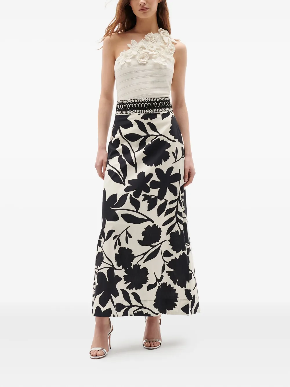 Figue Capucine Floral-embellished One-shoulder Top In White