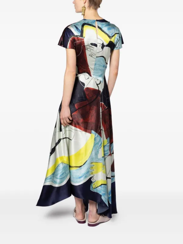 Roksanda Abstract-print Asymmetric Dress - Blue