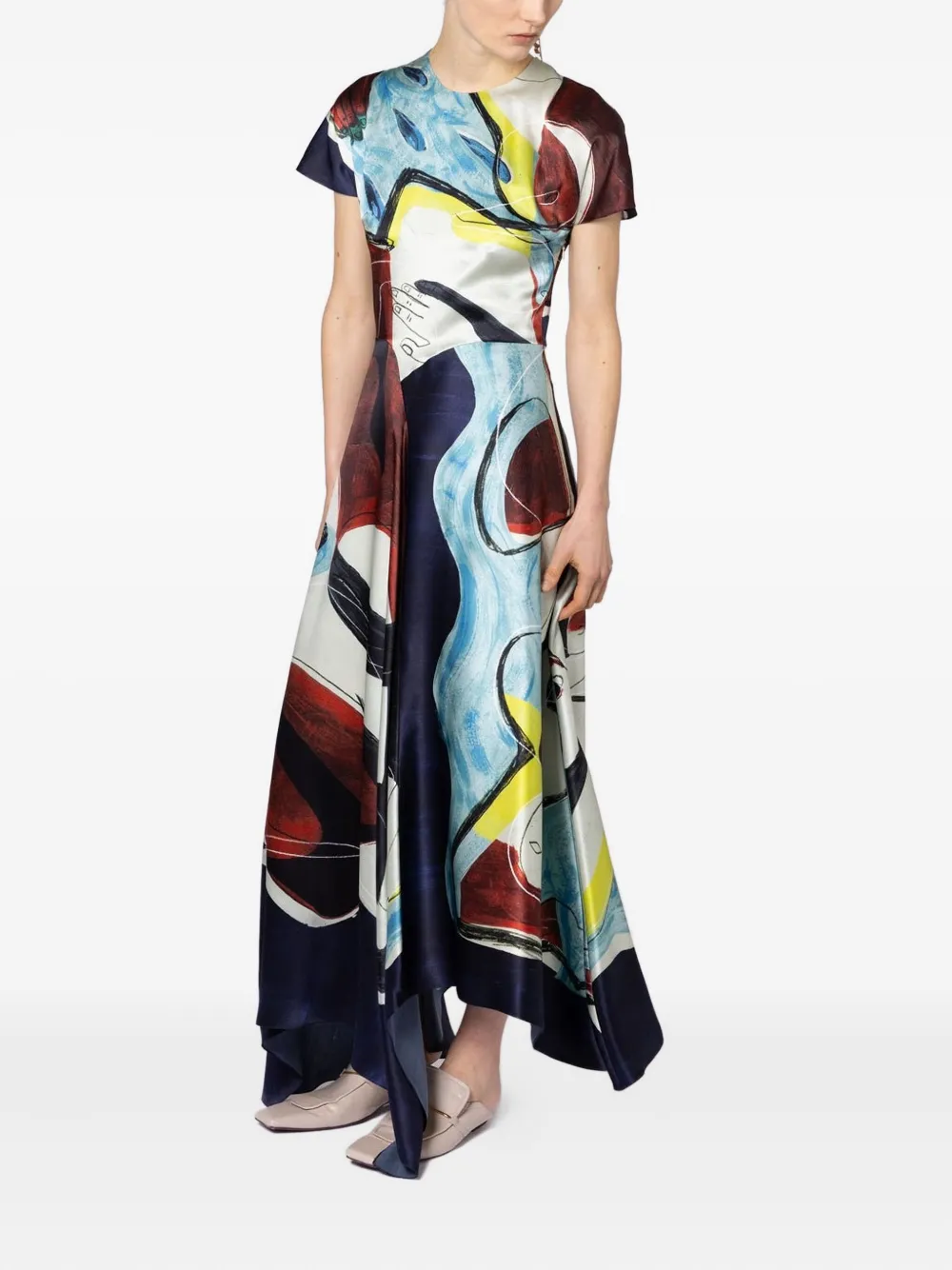 Roksanda abstract-print asymmetric dress - Blauw