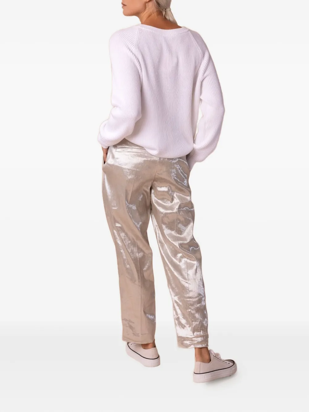 Brunello Cucinelli metallic pleated pants Zilver