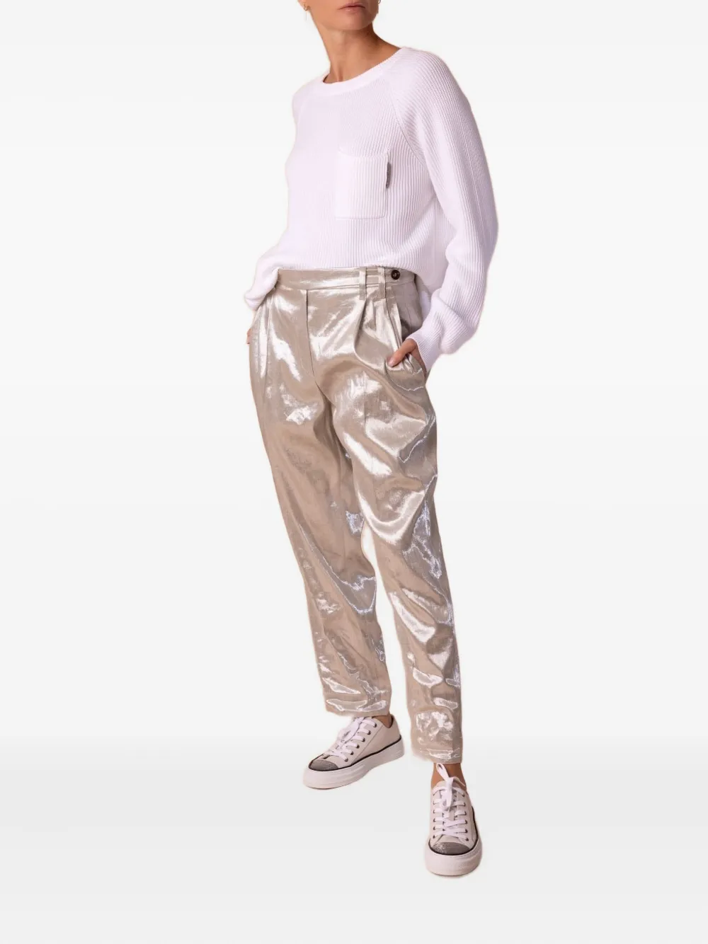 Brunello Cucinelli metallic pleated pants | Pantalones rectos | Image 2
