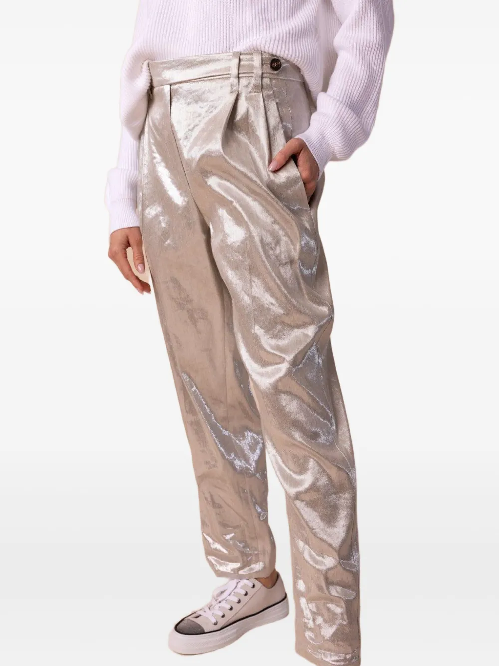 Brunello Cucinelli metallic pleated pants Zilver