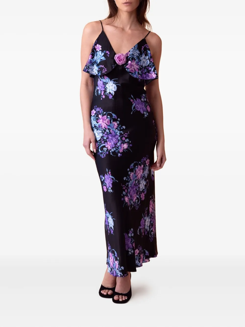 Rodarte floral-print ruffled maxi dress - Zwart