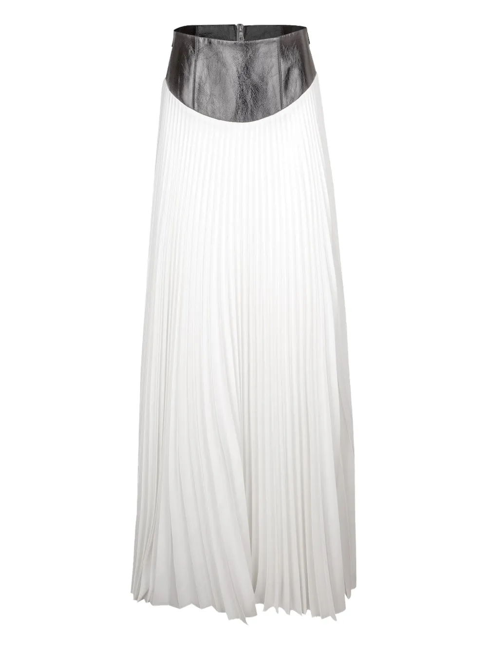 Brandon Maxwell Laurel Leather-waist Pleated Skirt In White