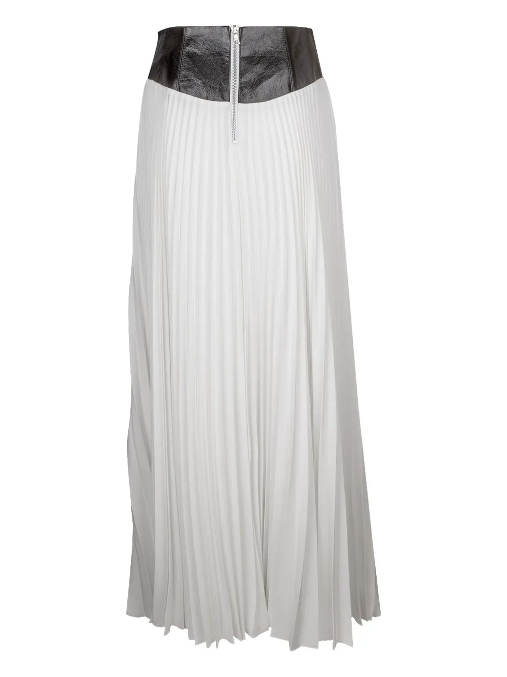 Brandon Maxwell Laurel Leather-waist Pleated Skirt In White