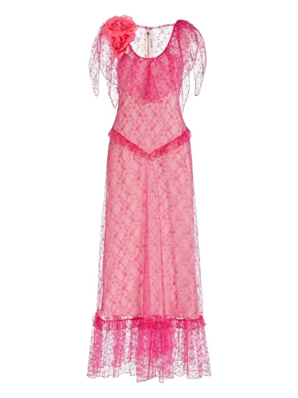 Rodarte Floral Lace Ruffled Dress | Pink | FARFETCH BH