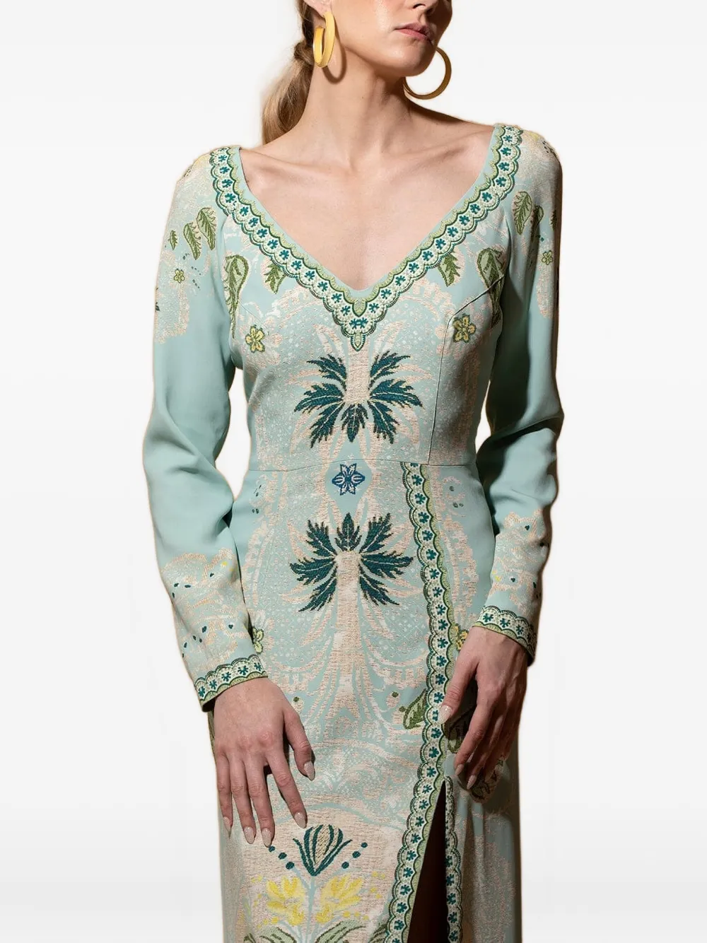 ETRO Jurk met zijsplit en jacquard Groen