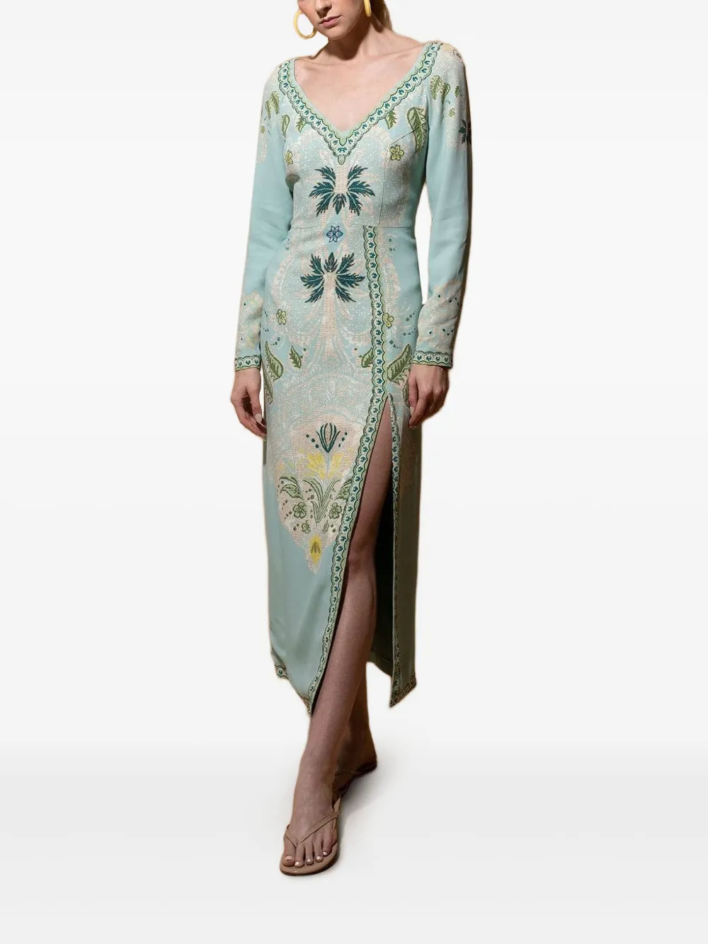 ETRO Jurk met zijsplit en jacquard - Groen