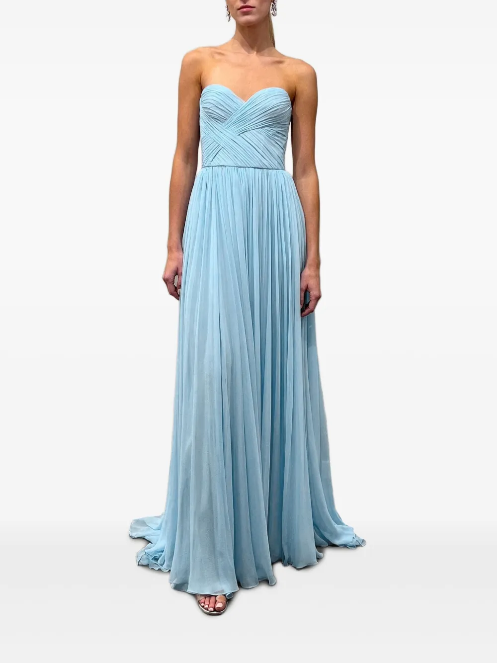 Monique Lhuillier Draped Strapless Gown In Blue