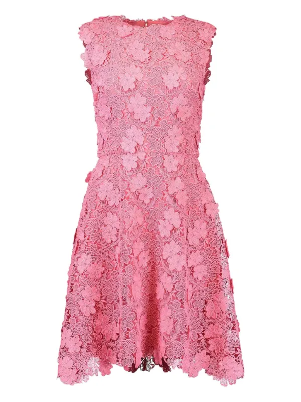 Monique Lhuillier Floral-lace A-line Dress - Pink