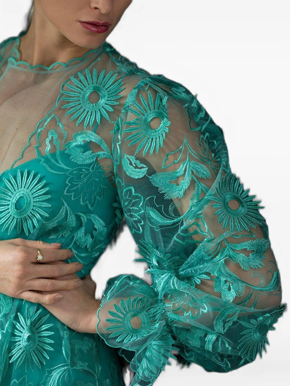 Alberta Ferretti embroidered tulle maxi dress Groen