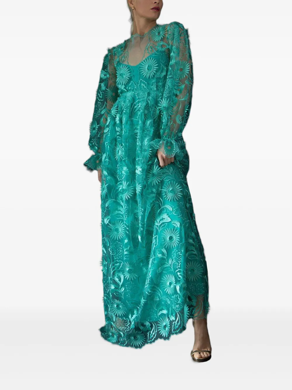 Alberta Ferretti embroidered tulle maxi dress - Groen