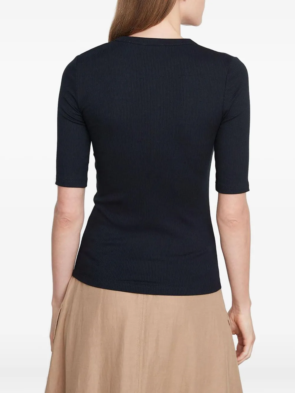 Vince rib henley top Zwart