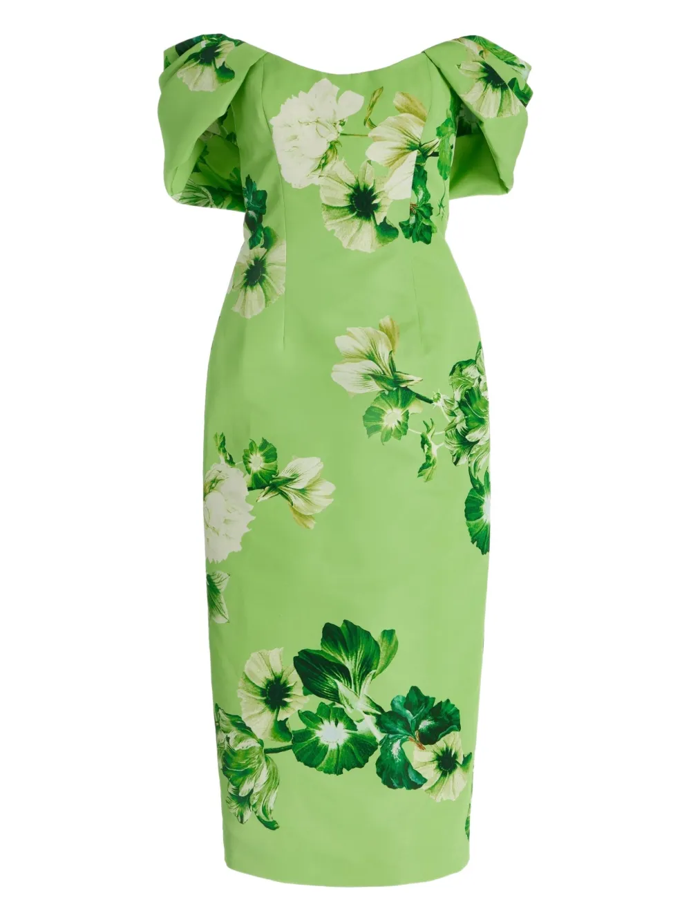 Monique Lhuillier Floral-print Midi Dress In Green