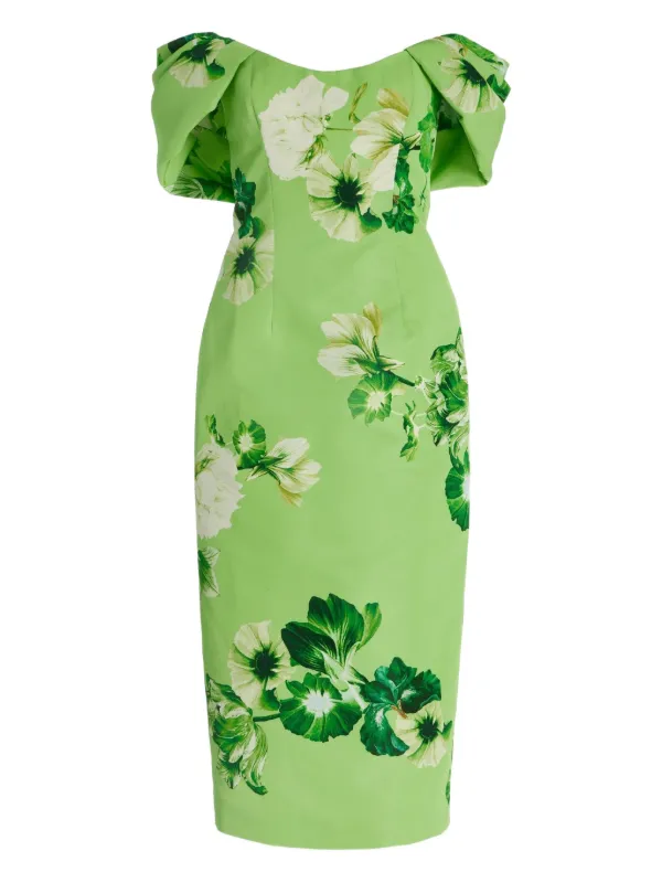Monique Lhuillier Floral-print Midi Dress - Green