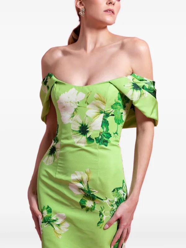Monique Lhuillier Floral-print Midi Dress - Green