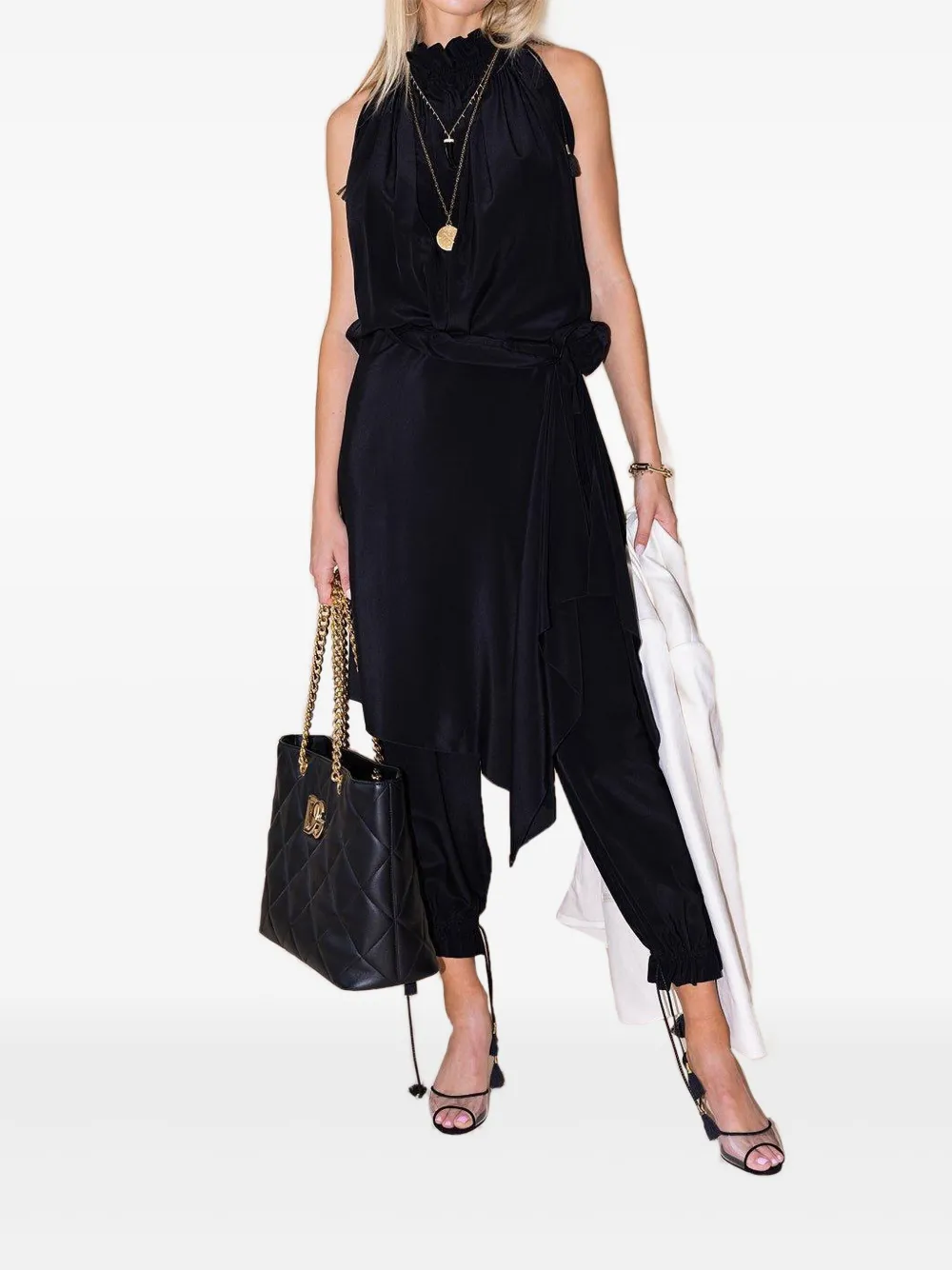 BEATRIZ CAMACHO Bataki ruffled halter-neck blouse - Zwart