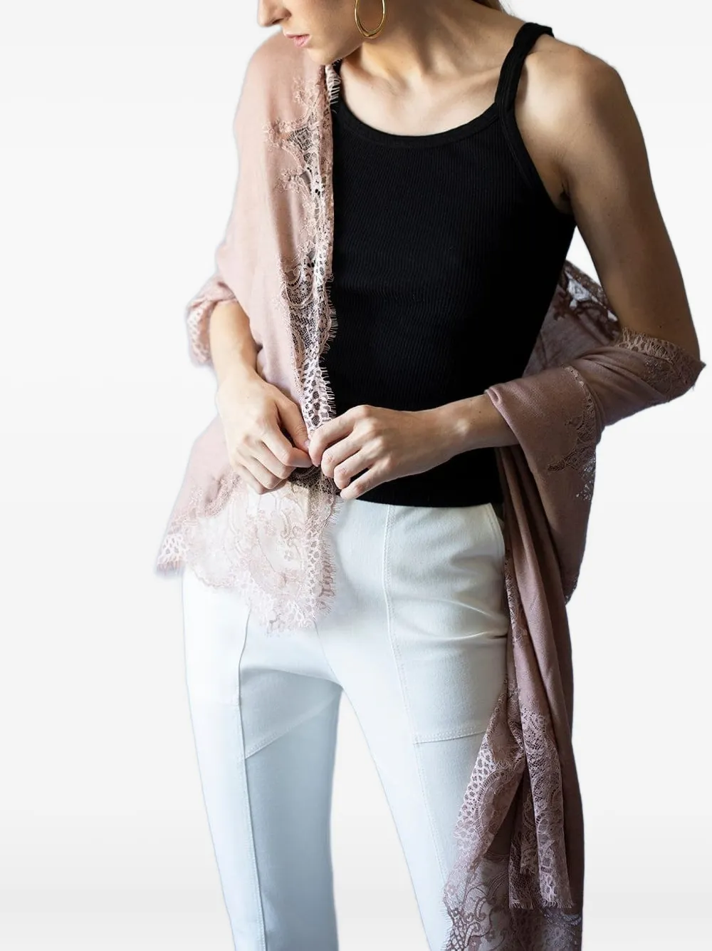 Janavi India Sjaal met afwerking van kant - Roze